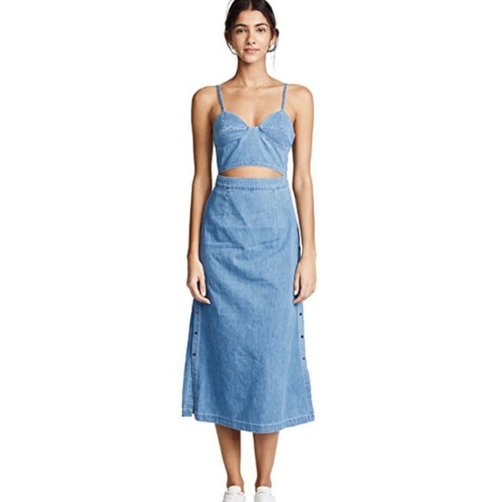 NWT 3×1 NYC Augustine Peek A Boo Chambray cutout denim corset dress